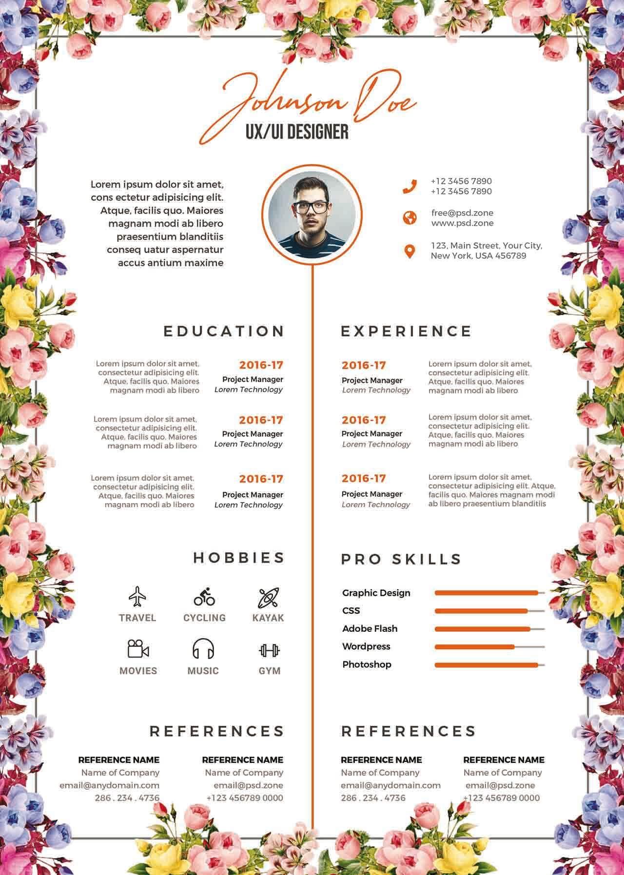 CV4Free - Beautiful Resume Design PSD Template