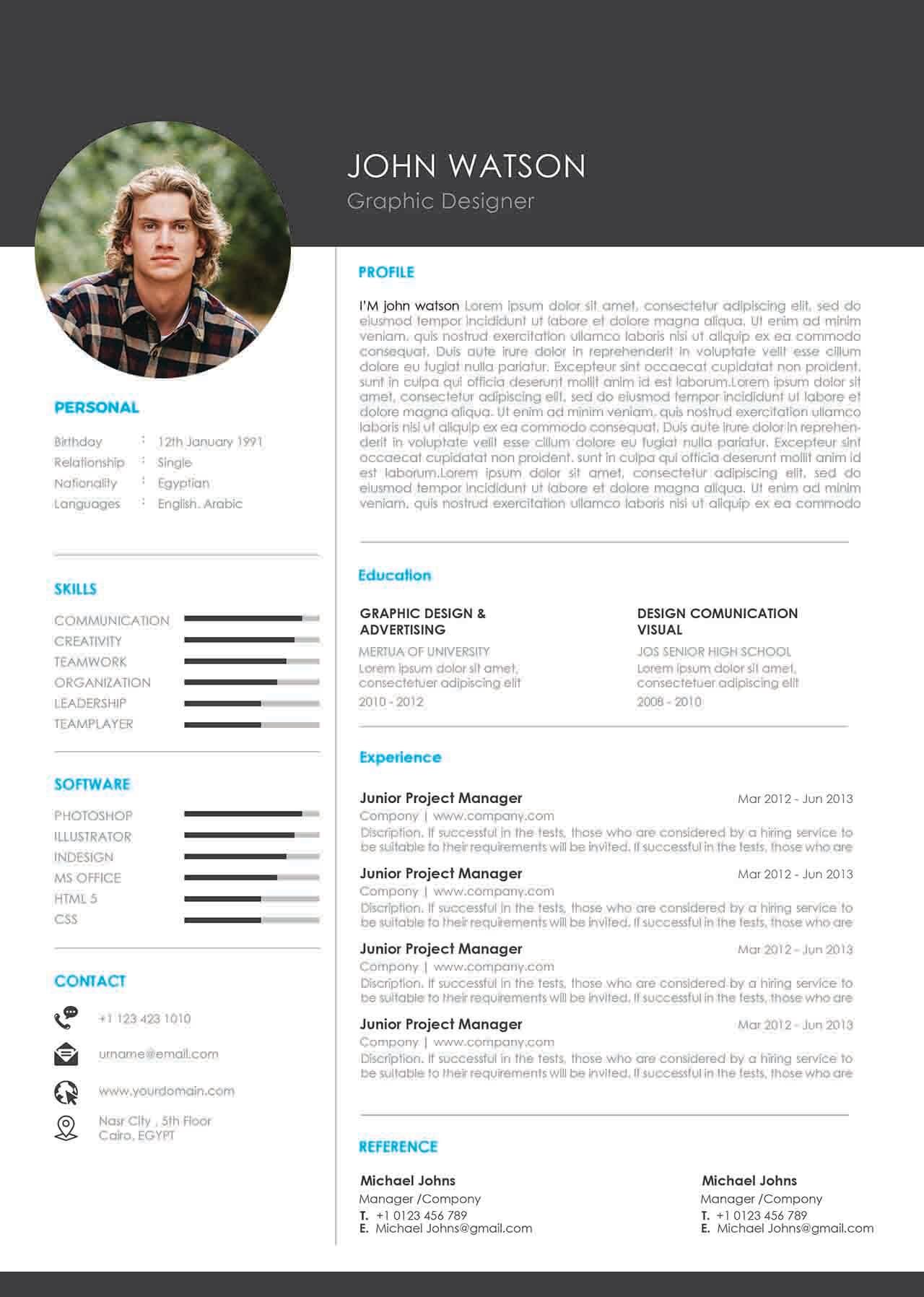 CV4Free - Black and White CV Template