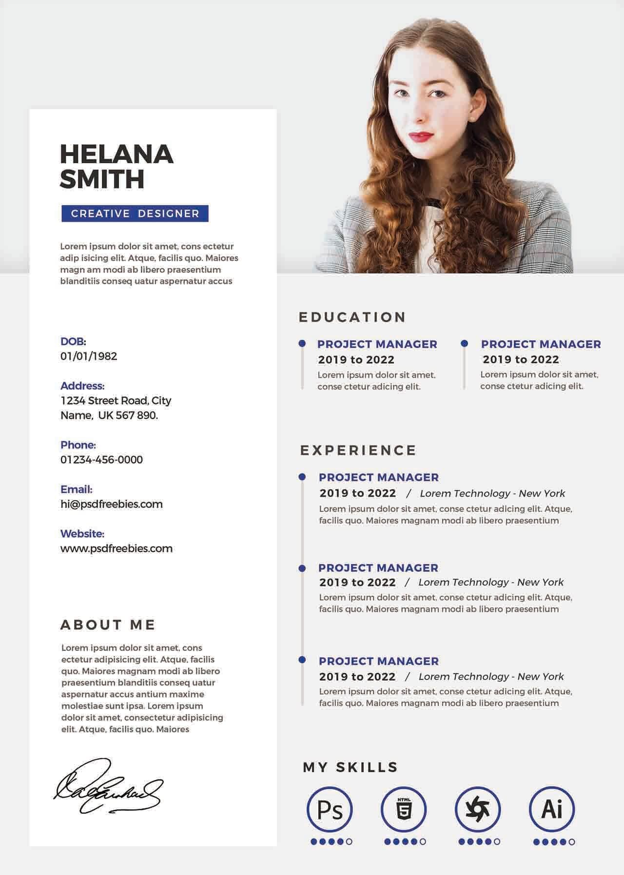 CV4Free - Clean and Fresh Resume Design PSD Template