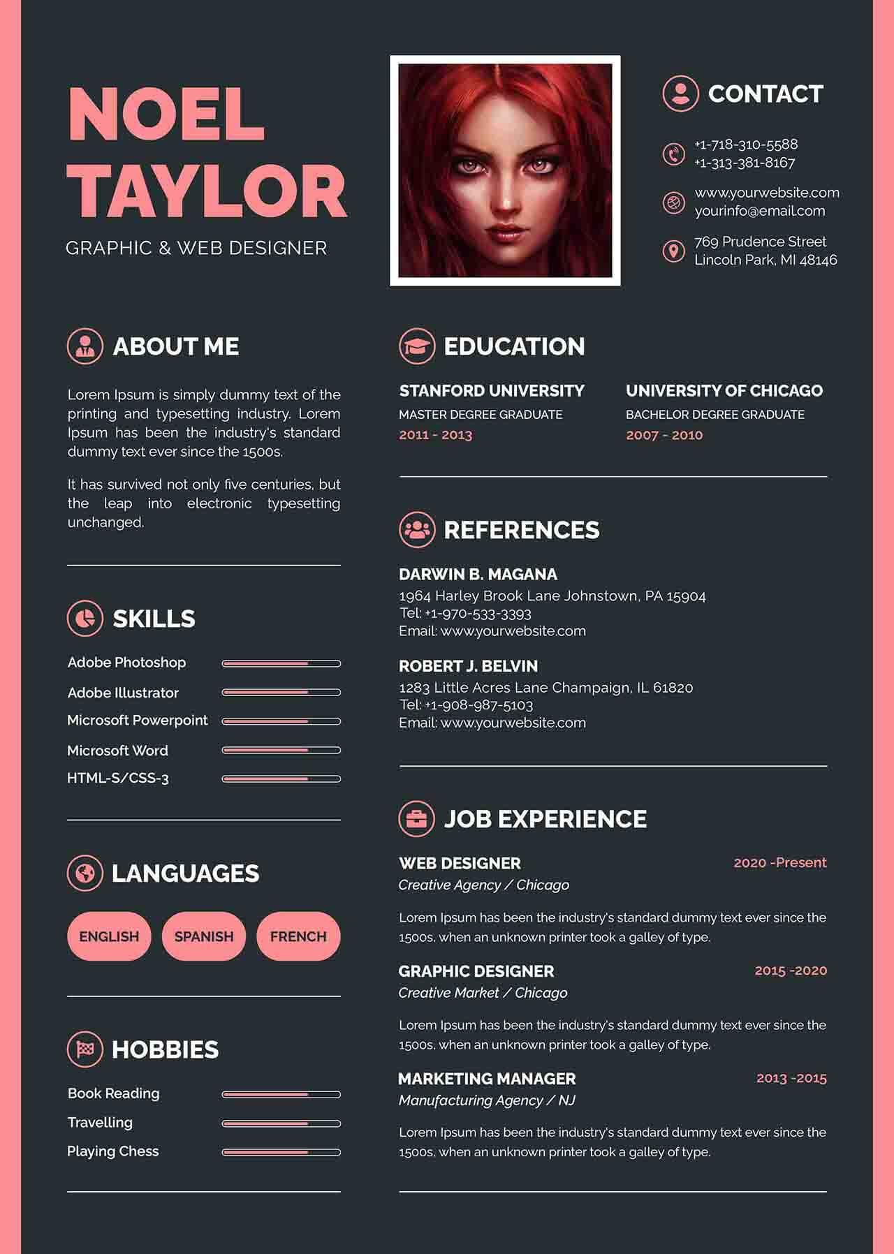 CV4Free - Clean and Modern Resume Portfolio Template Free Download