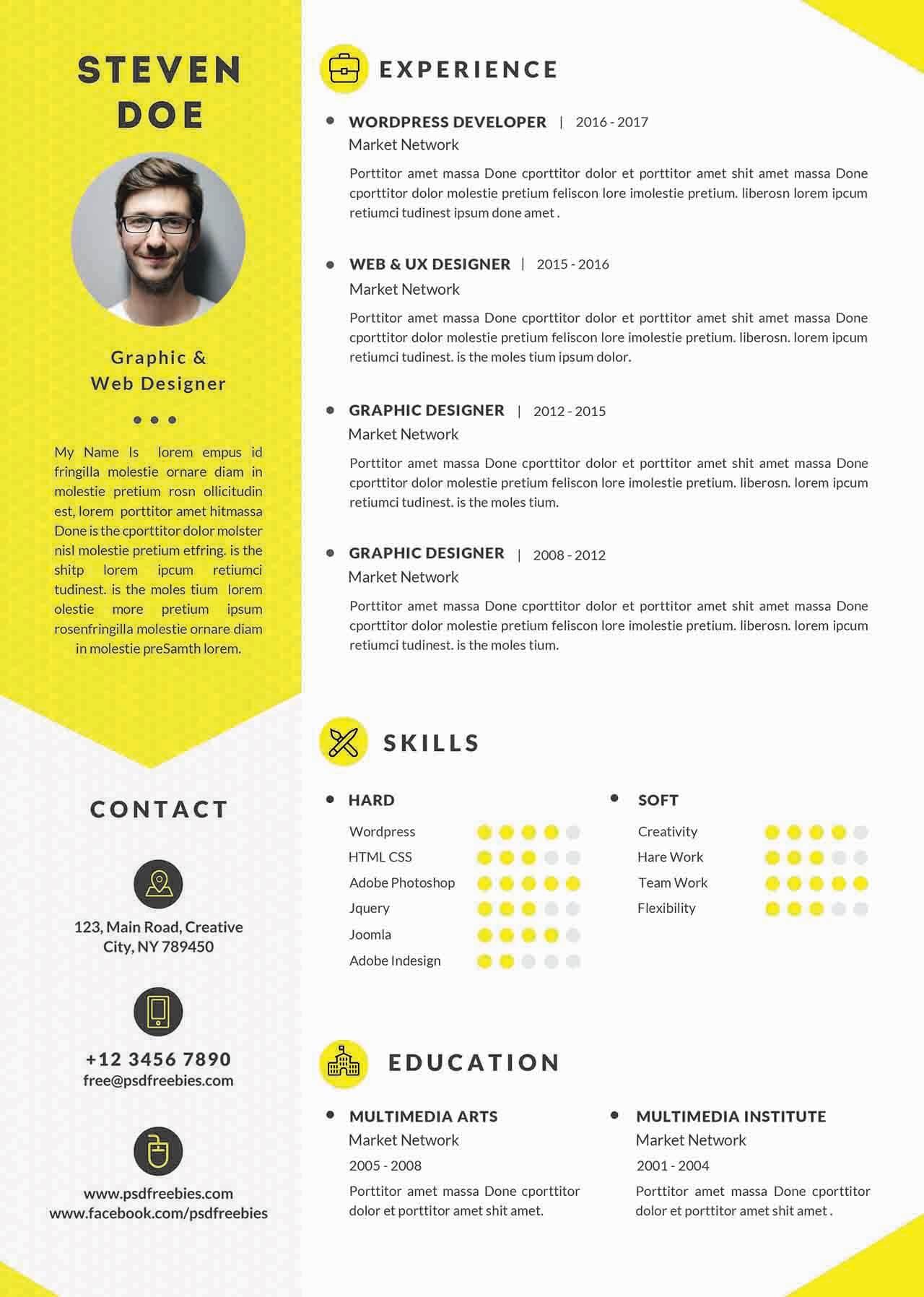 CV4Free - Clean Resume CV Template Free PSD