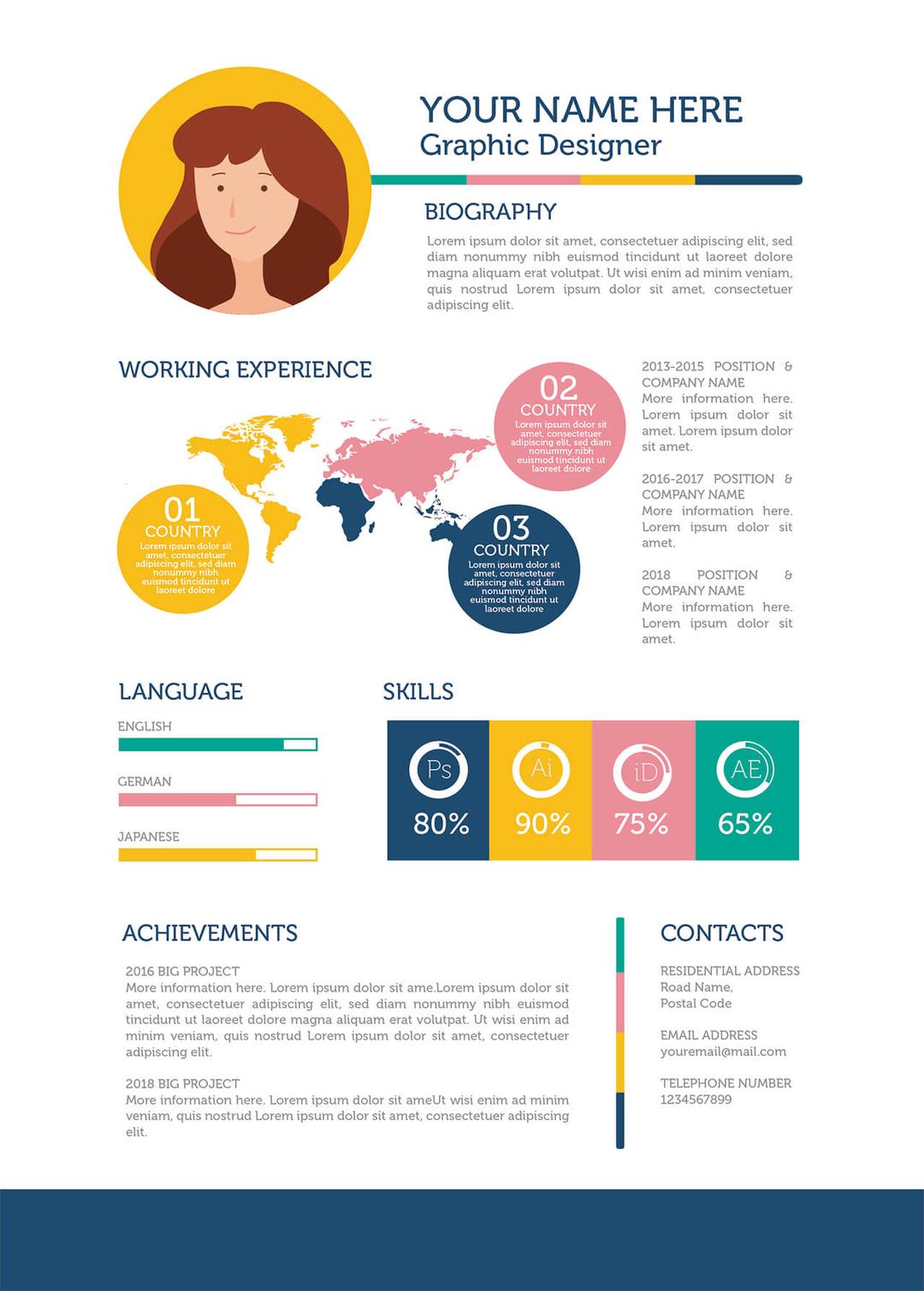 Colorful Curriculum Template With Flat Design