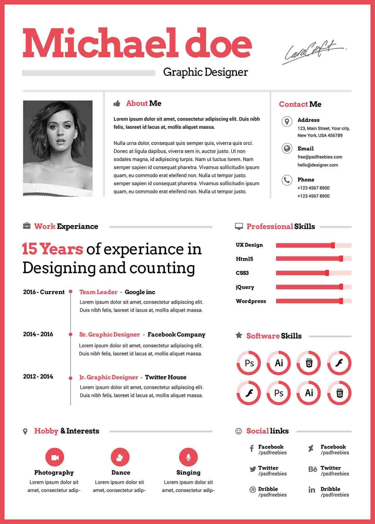 CV4Free - Create a Professional Graphic Designer Resume Template