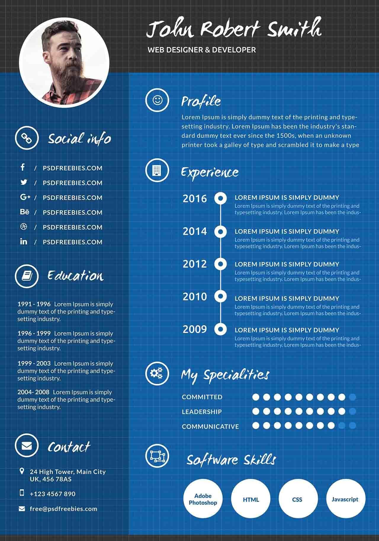 CV4Free - Creative and Professional Resume CV Free PSD Template