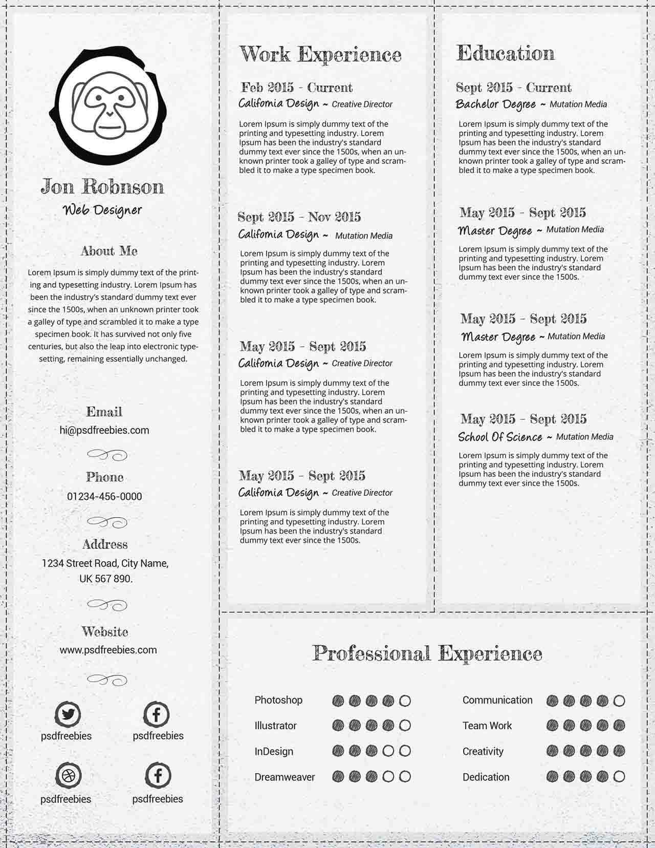 CV4Free - Creative and Professional Resume Free PSD Template