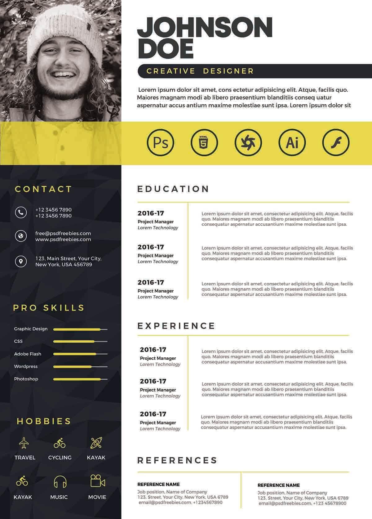 CV4Free - Creative Graphic Designer Resume Free Download