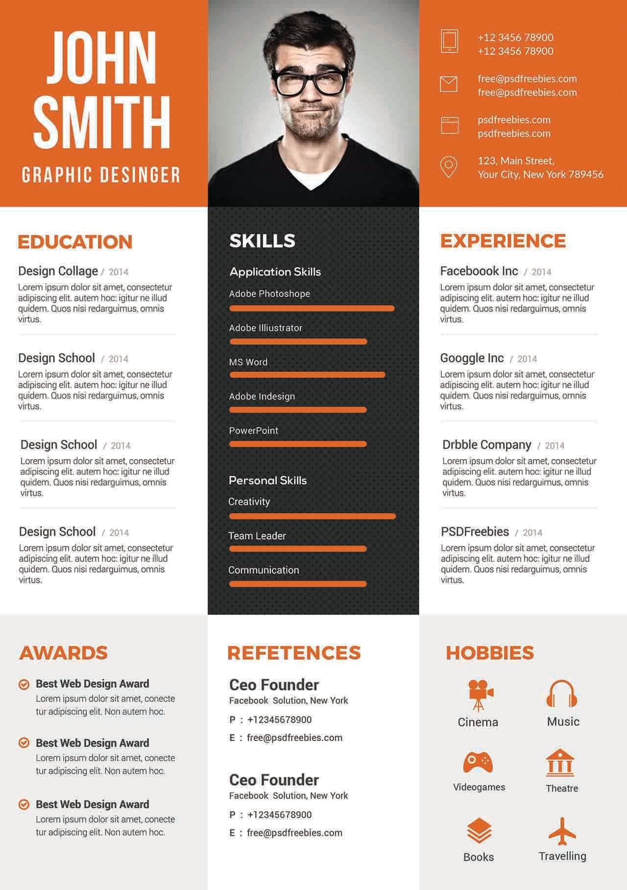 CV4Free - Designer Resume Template Free PSD Bundle