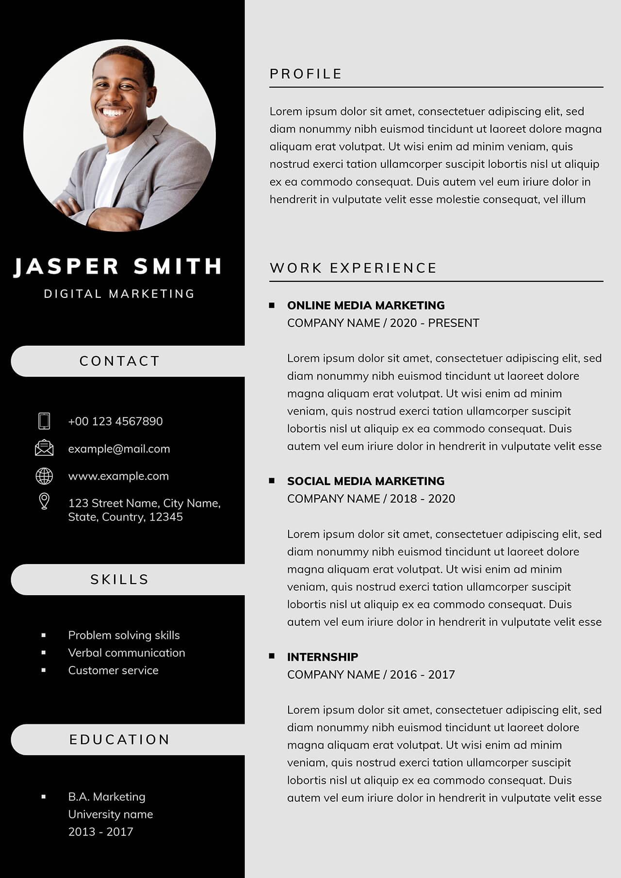 CV4Free - Digital Marketing Resume Free Download