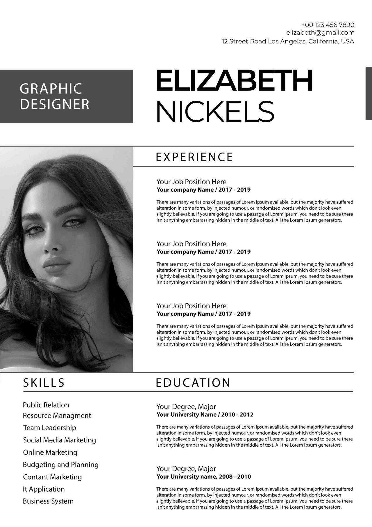 CV4Free - Entry Level Graphic Designer Resume