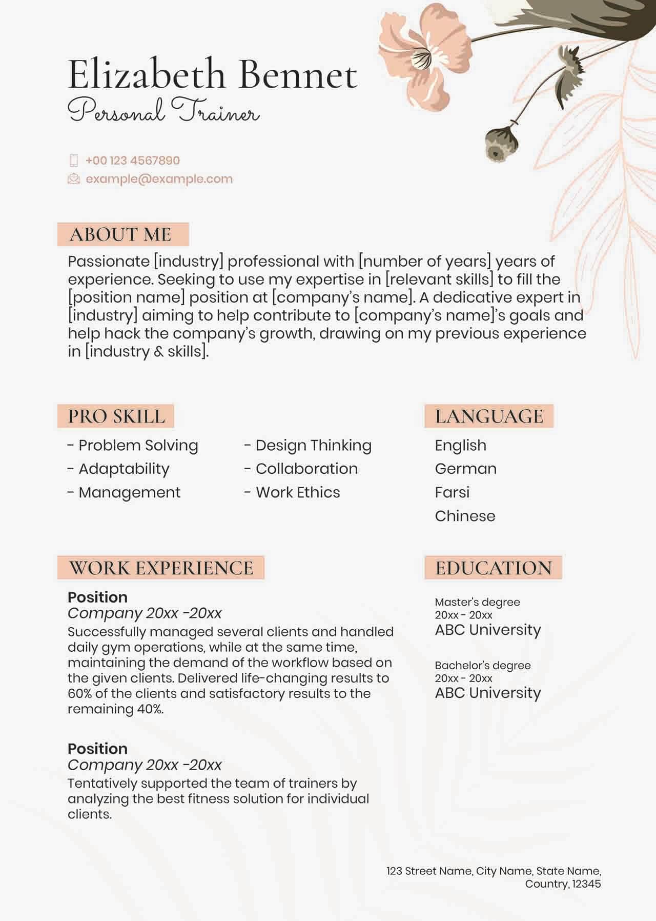 CV4Free - Feminine Pastel Resume Template PSD