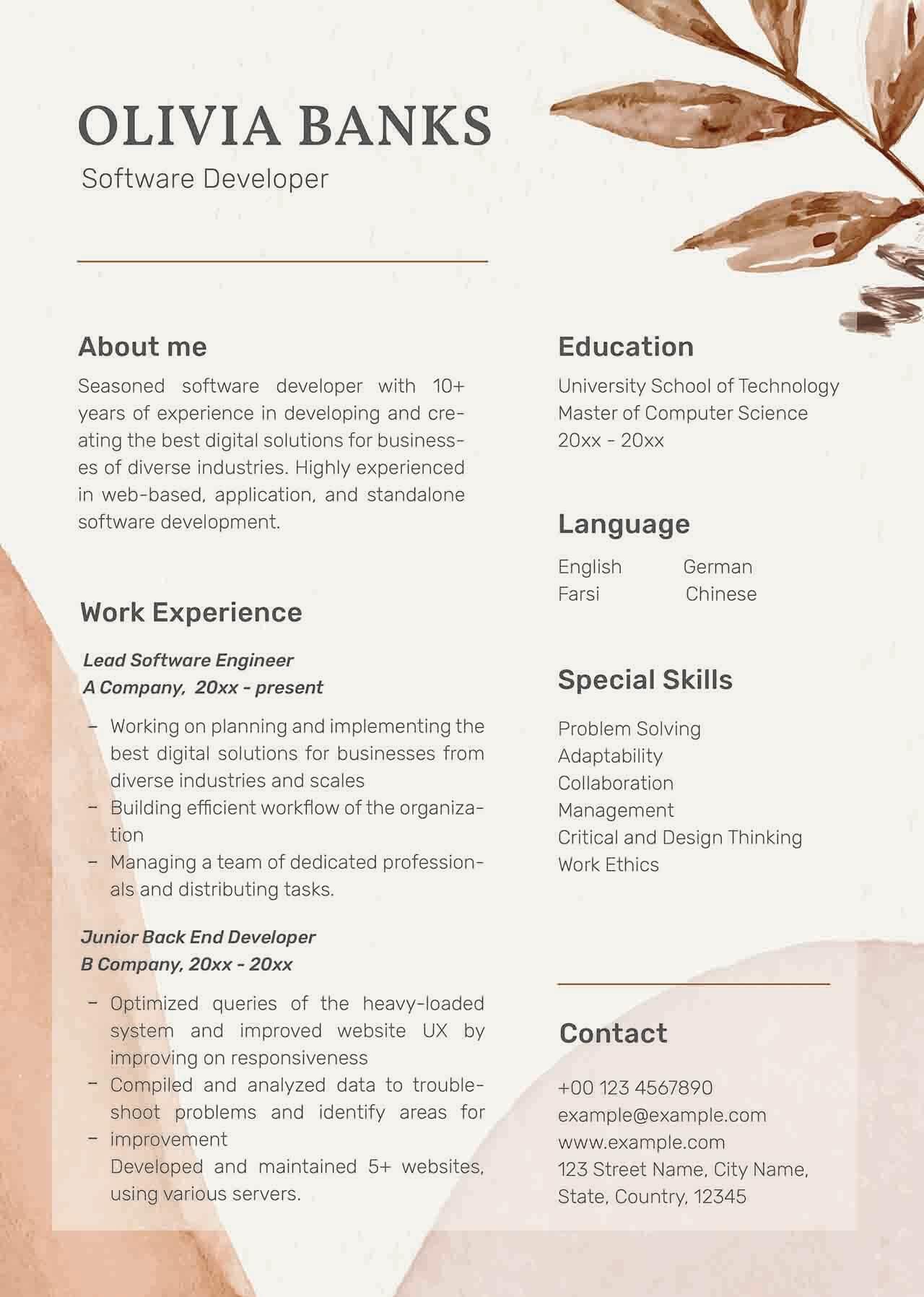 CV4Free - Feminine Pastel Resume Template PSD in Floral Style
