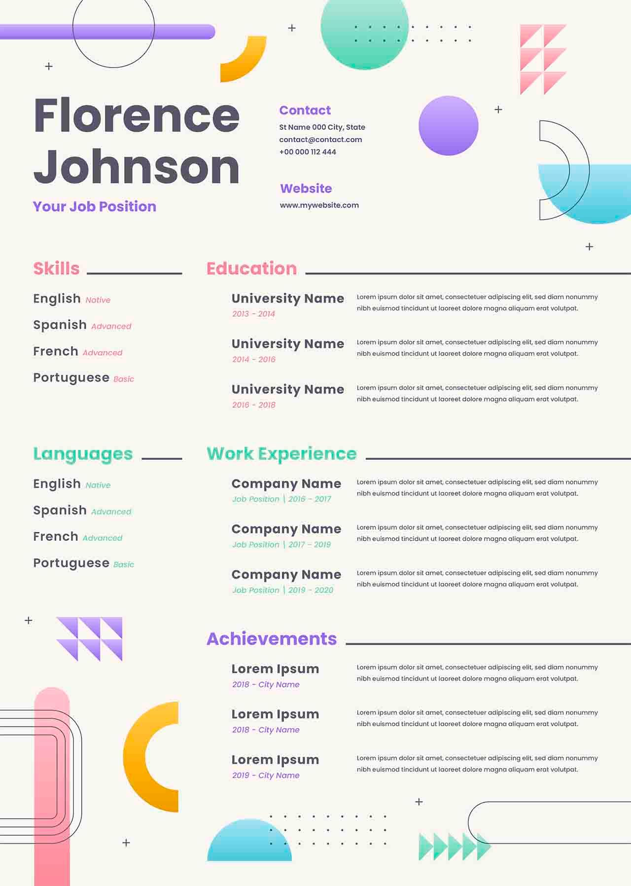 CV4Free - Flat Design Geometric Shapes CV Template