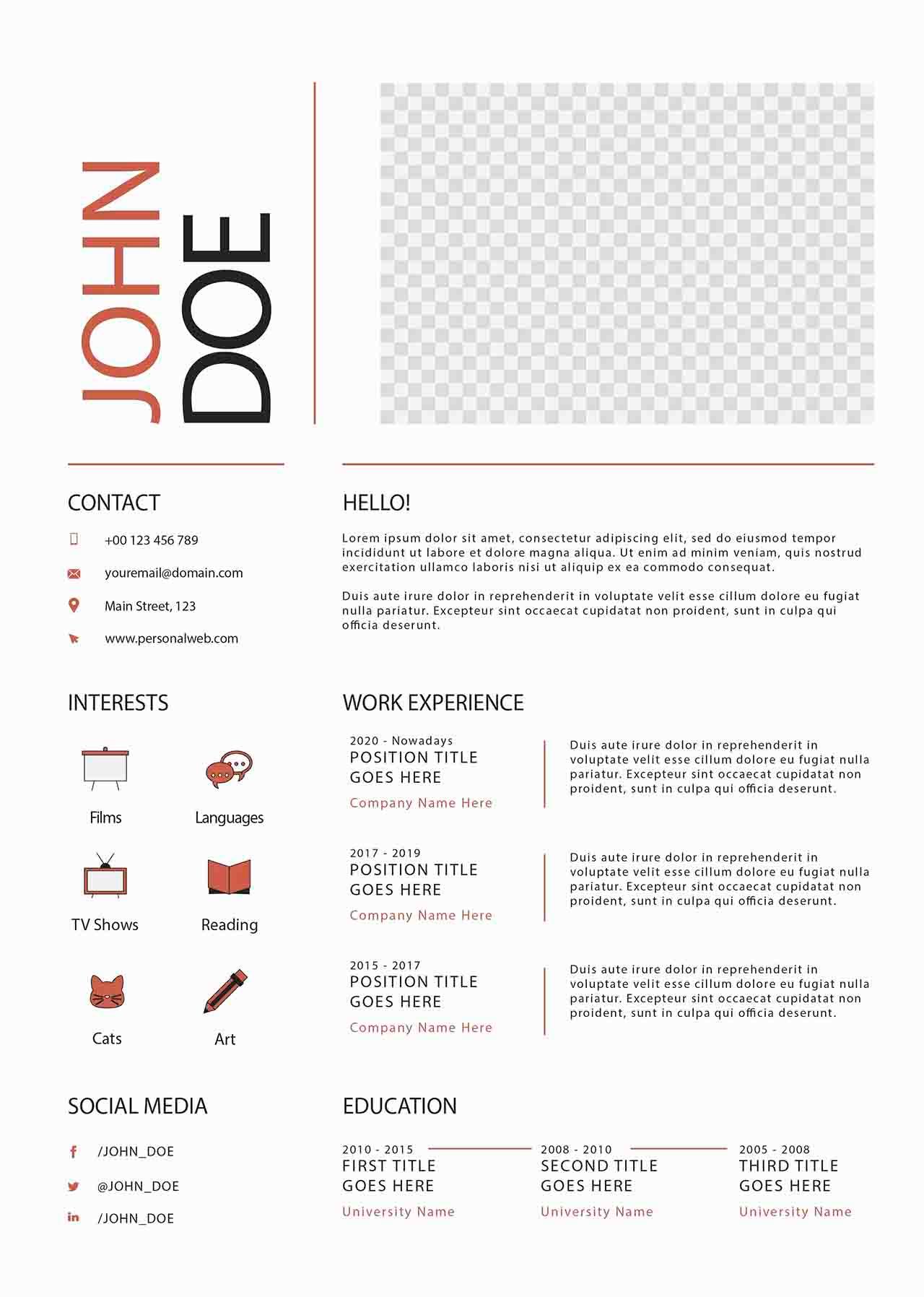 CV4Free - Flat Design Minimalist Retro CV Template