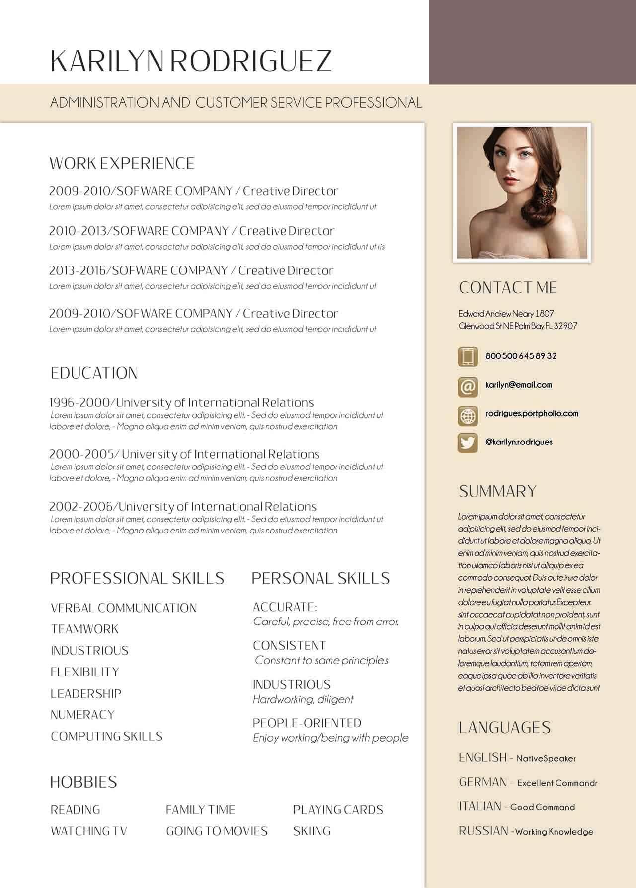 CV4Free - Free Administrative Resume Templates