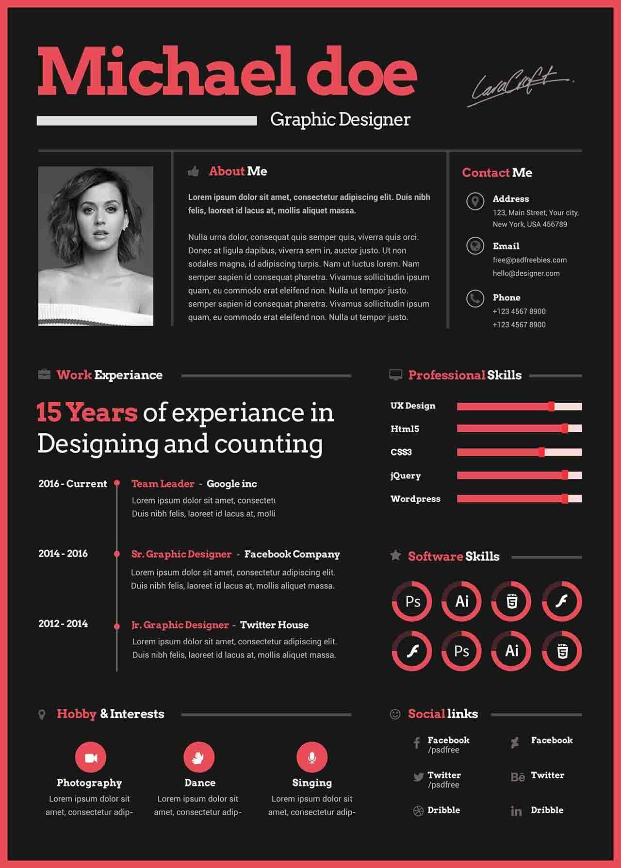 CV4Free - Free Download Graphic Designer Resume Templates