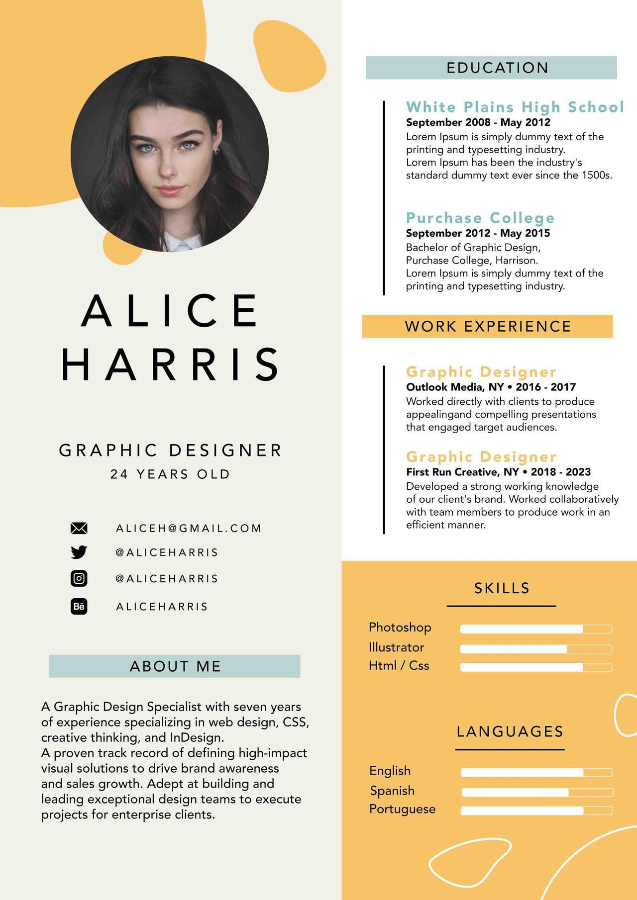 CV4Free - Graphic Designer Resume Sample & Skills