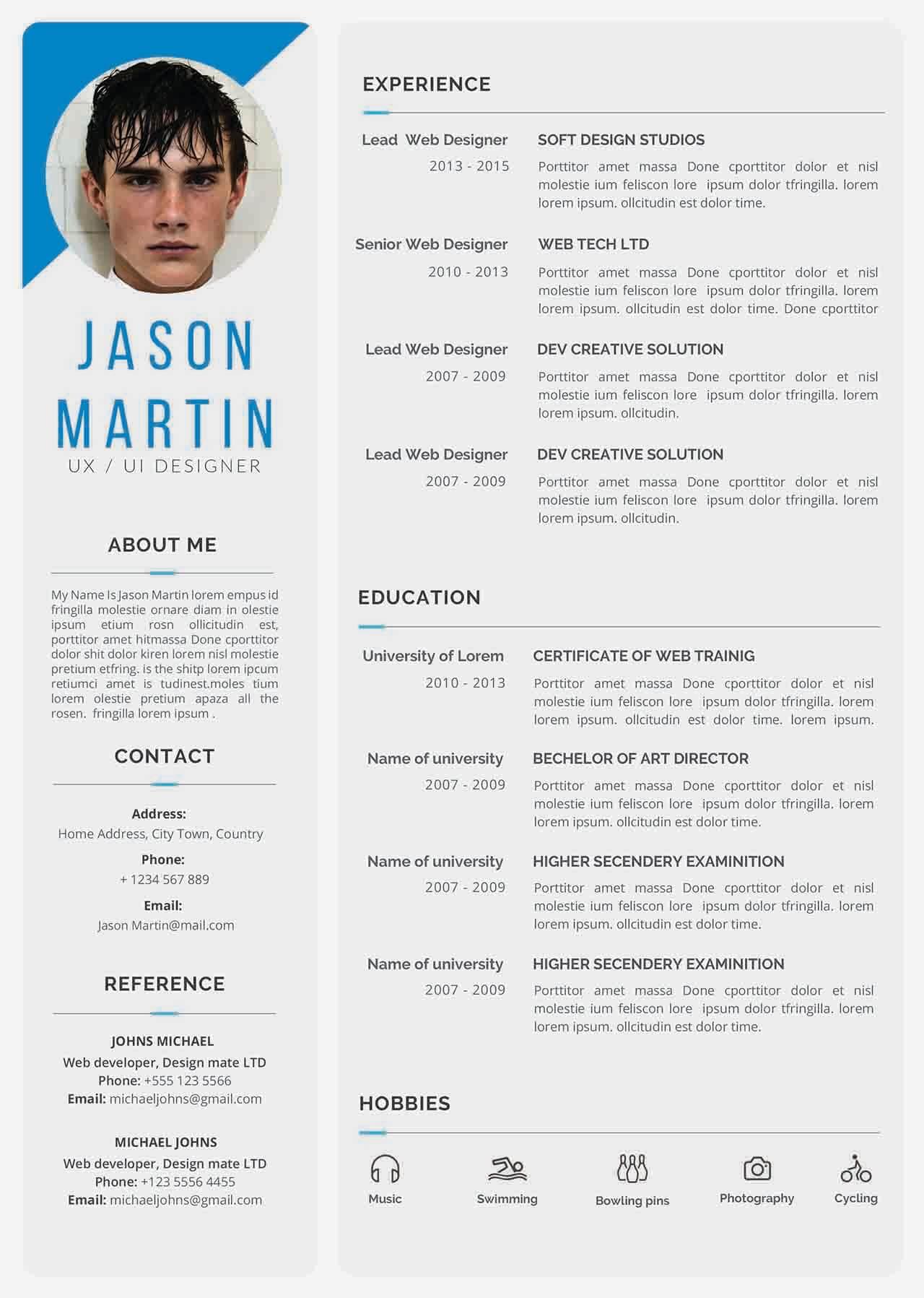 CV4Free - Grey CV Template With Blue Details