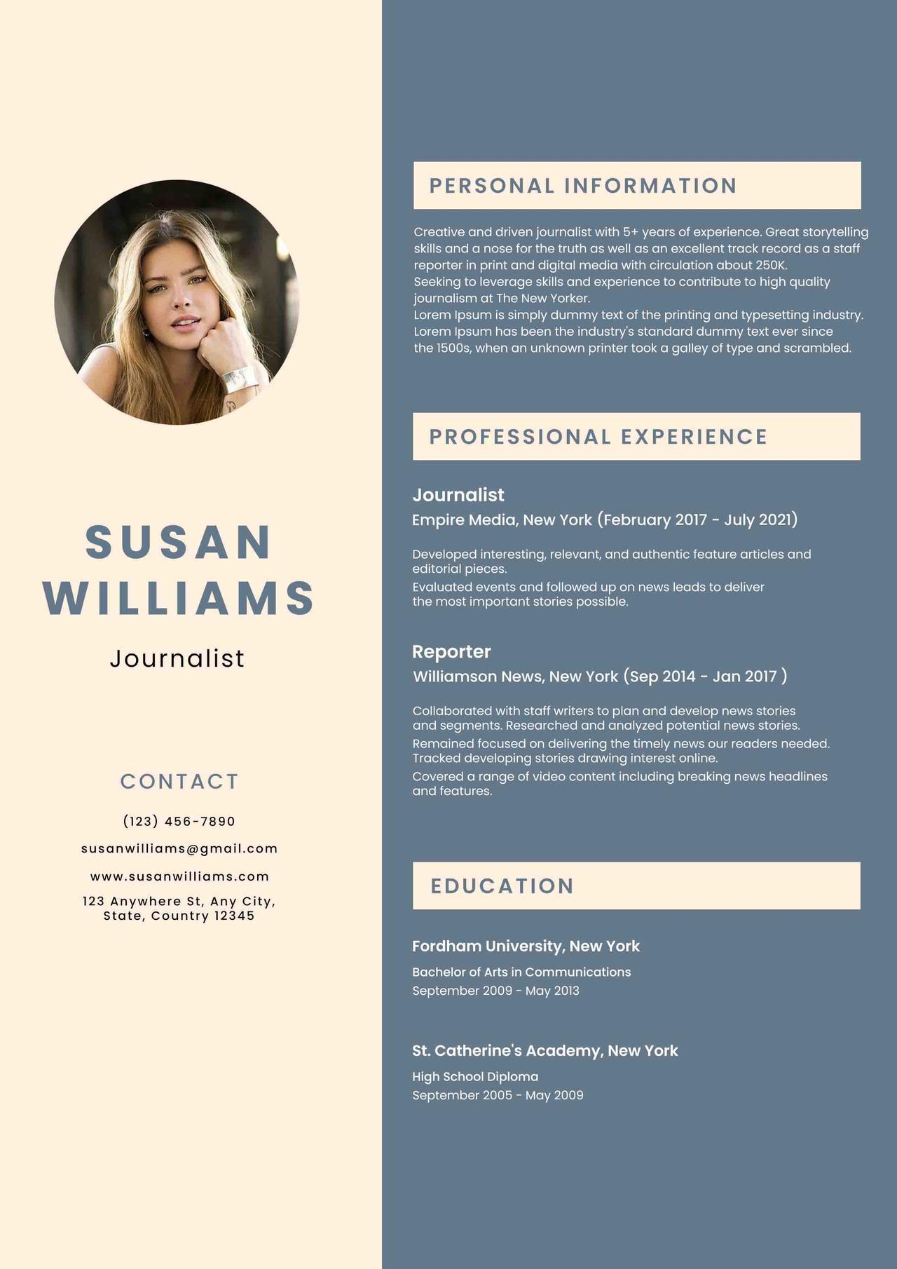 CV4Free - Journalist Resume