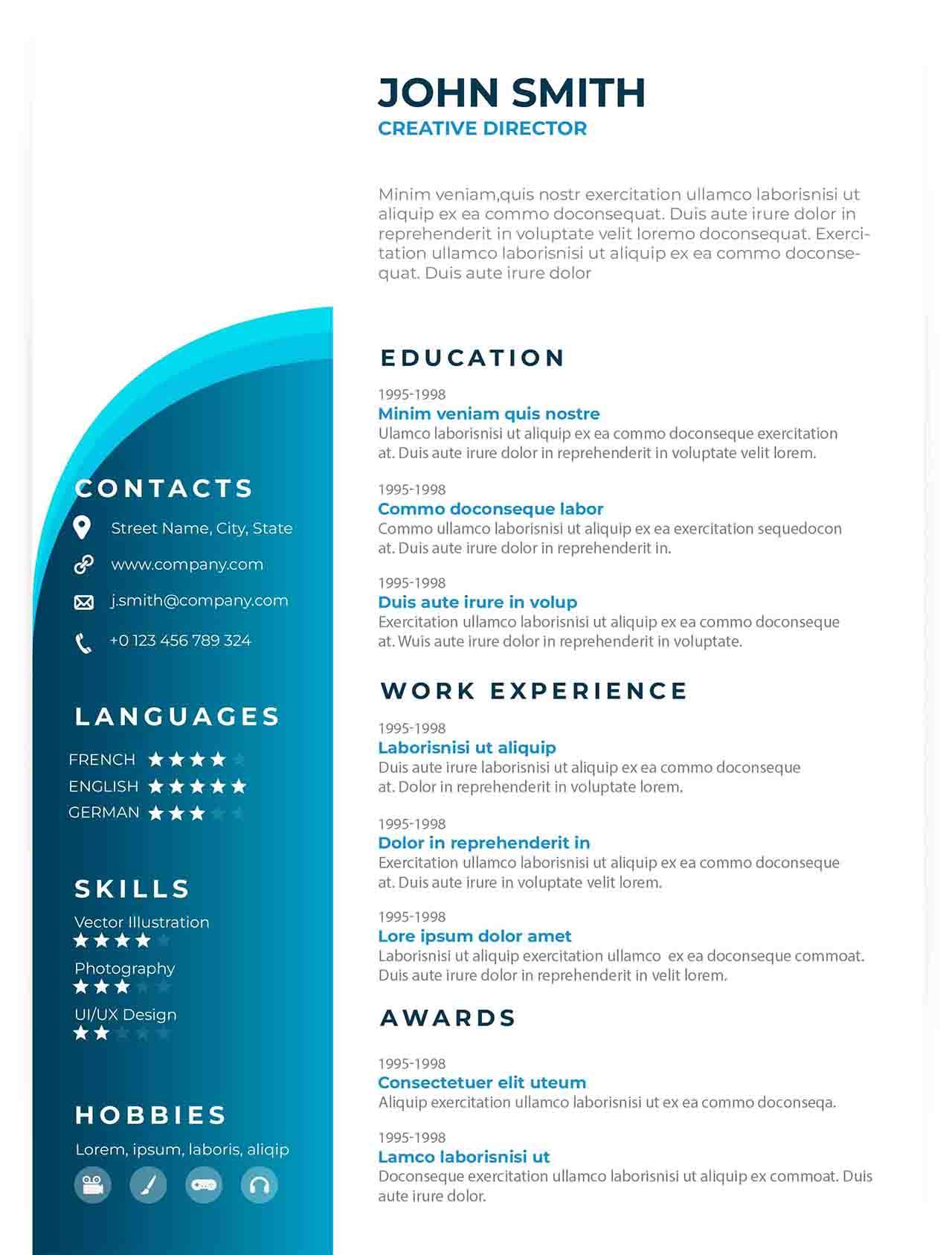 CV4Free - Light Blue Resume Design Free Vector