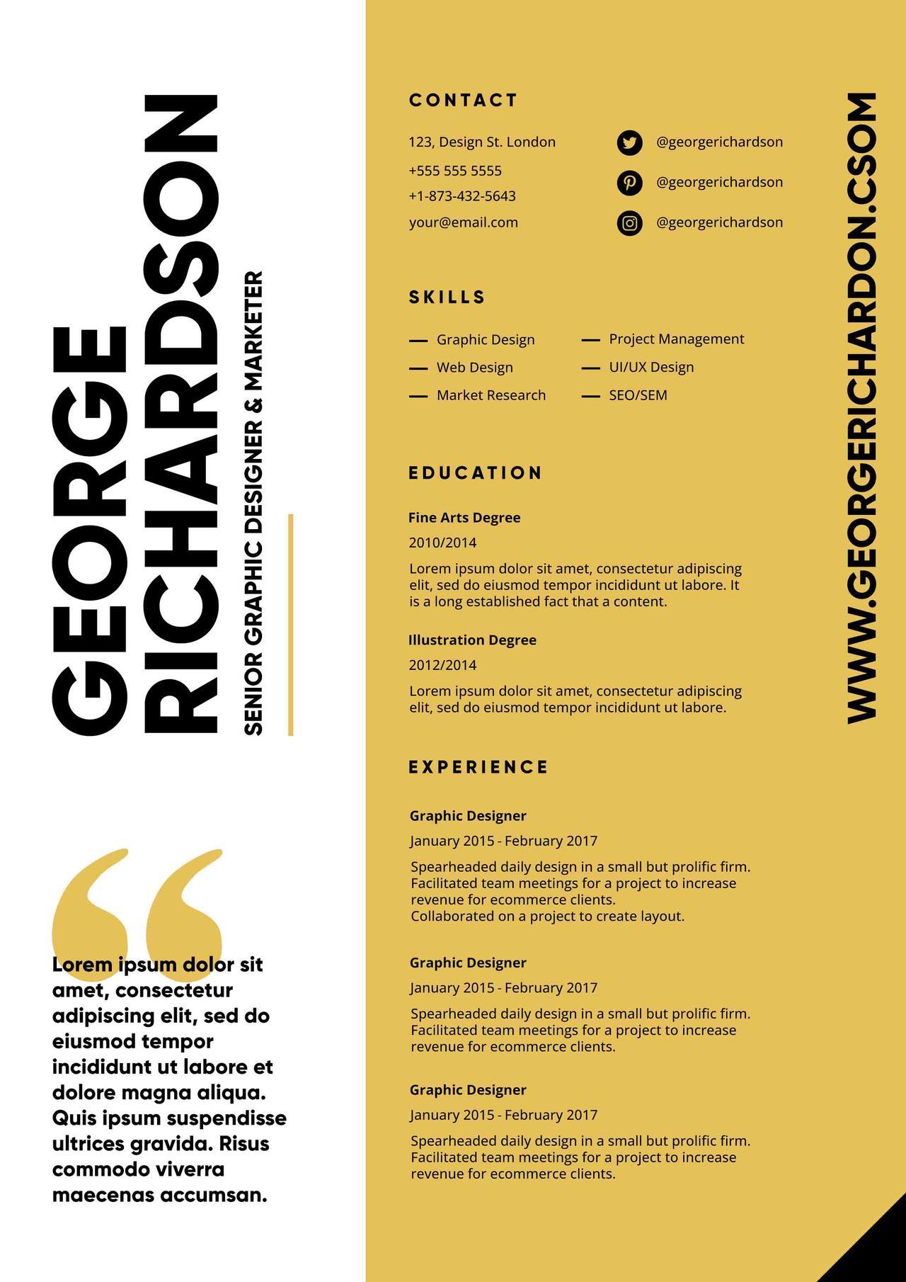 CV4Free - Marketing Graphic Designer Resume