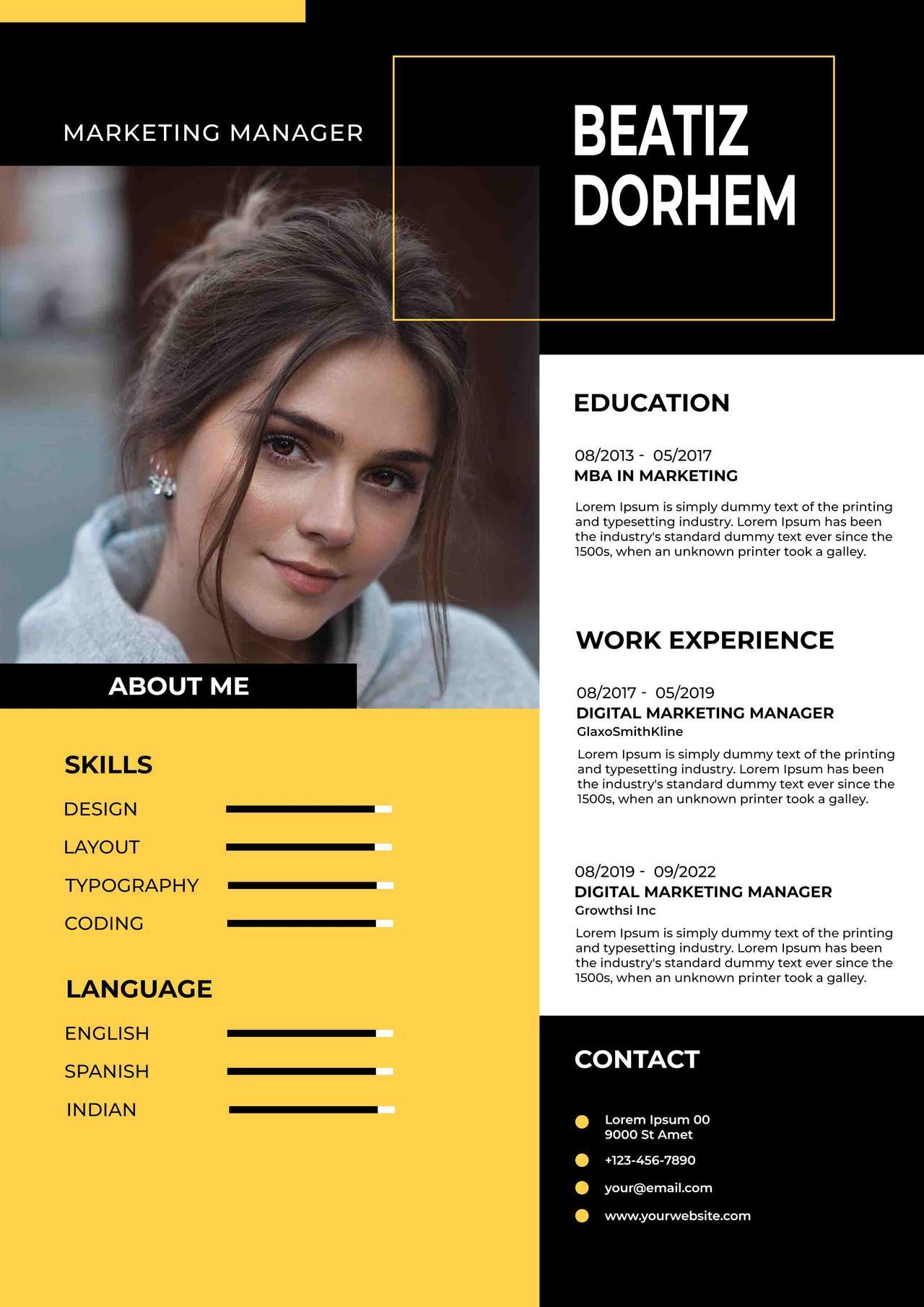 CV4Free - Marketing Manager Resume