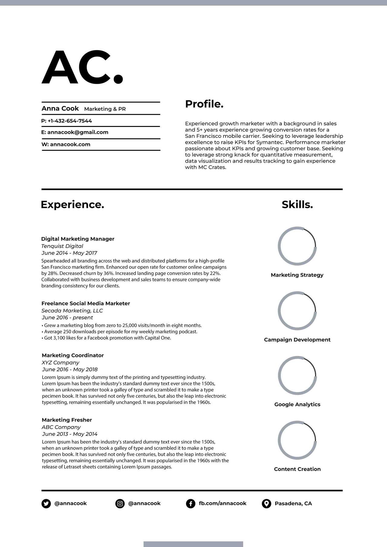 CV4Free - Marketing Resume Examples for Any Industry