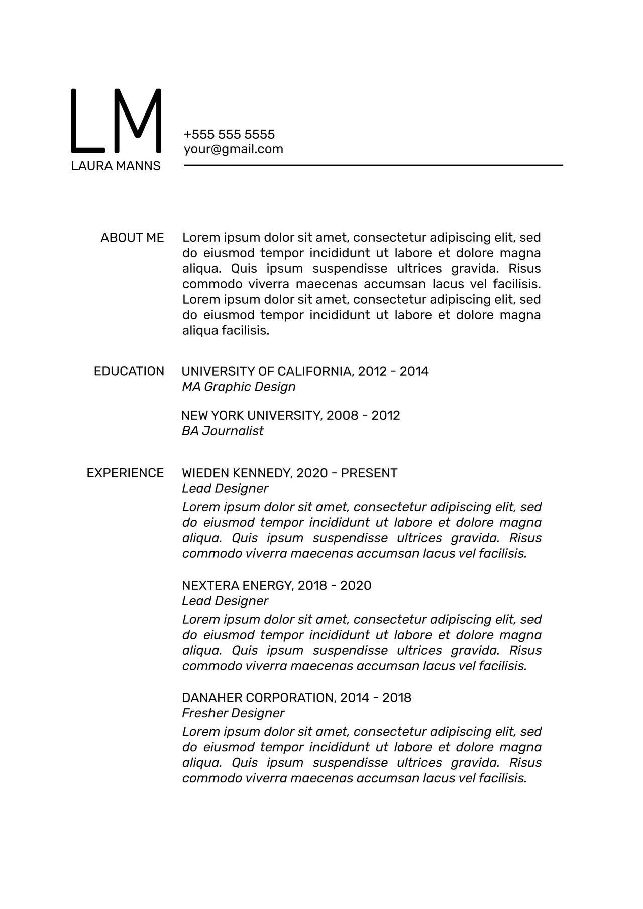 CV4Free - Minimal Resume Template