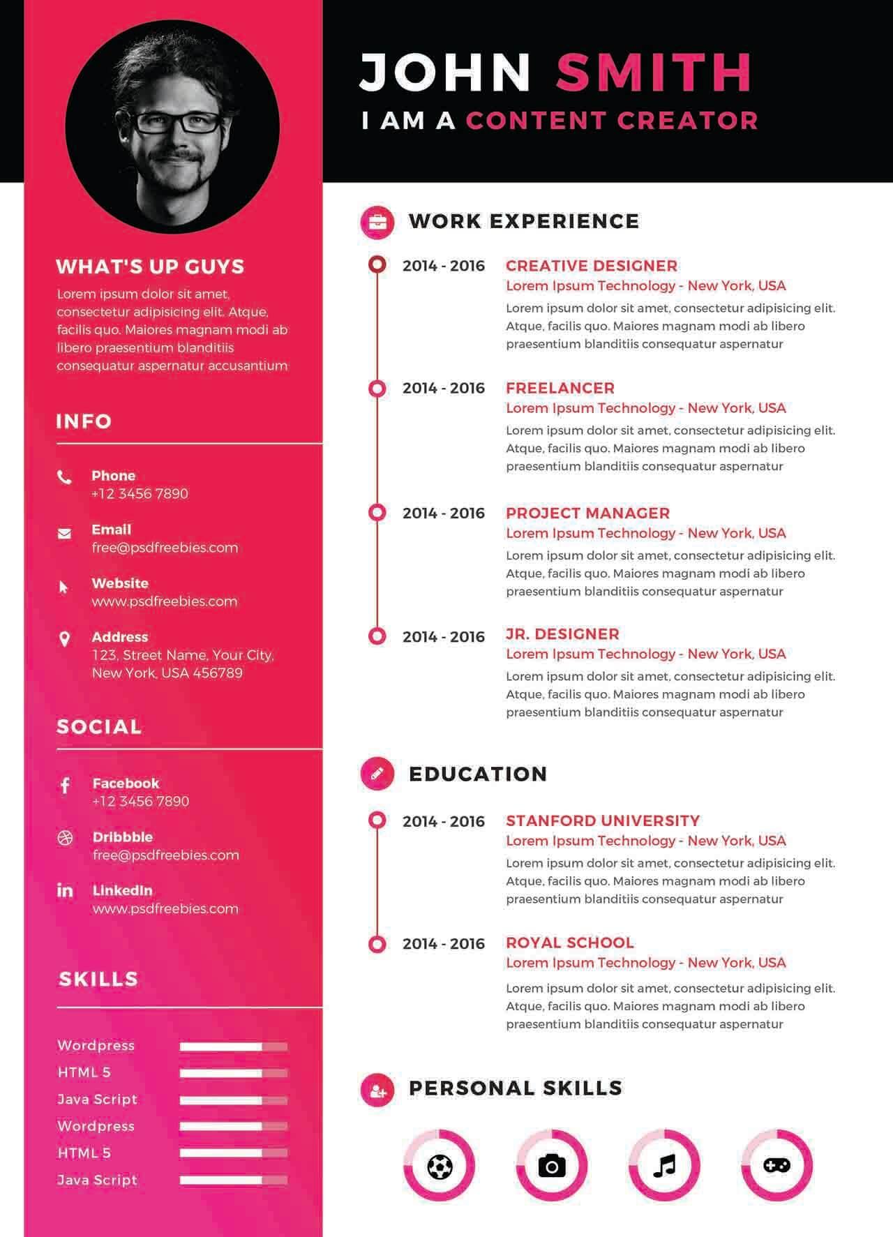 CV4Free - Modern Resume CV Template Free PSD