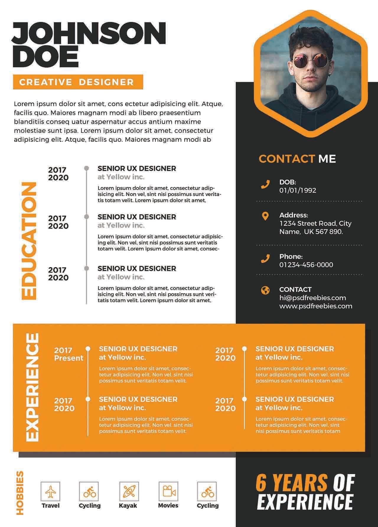 CV4Free - Premium Creative Resume Template PSD