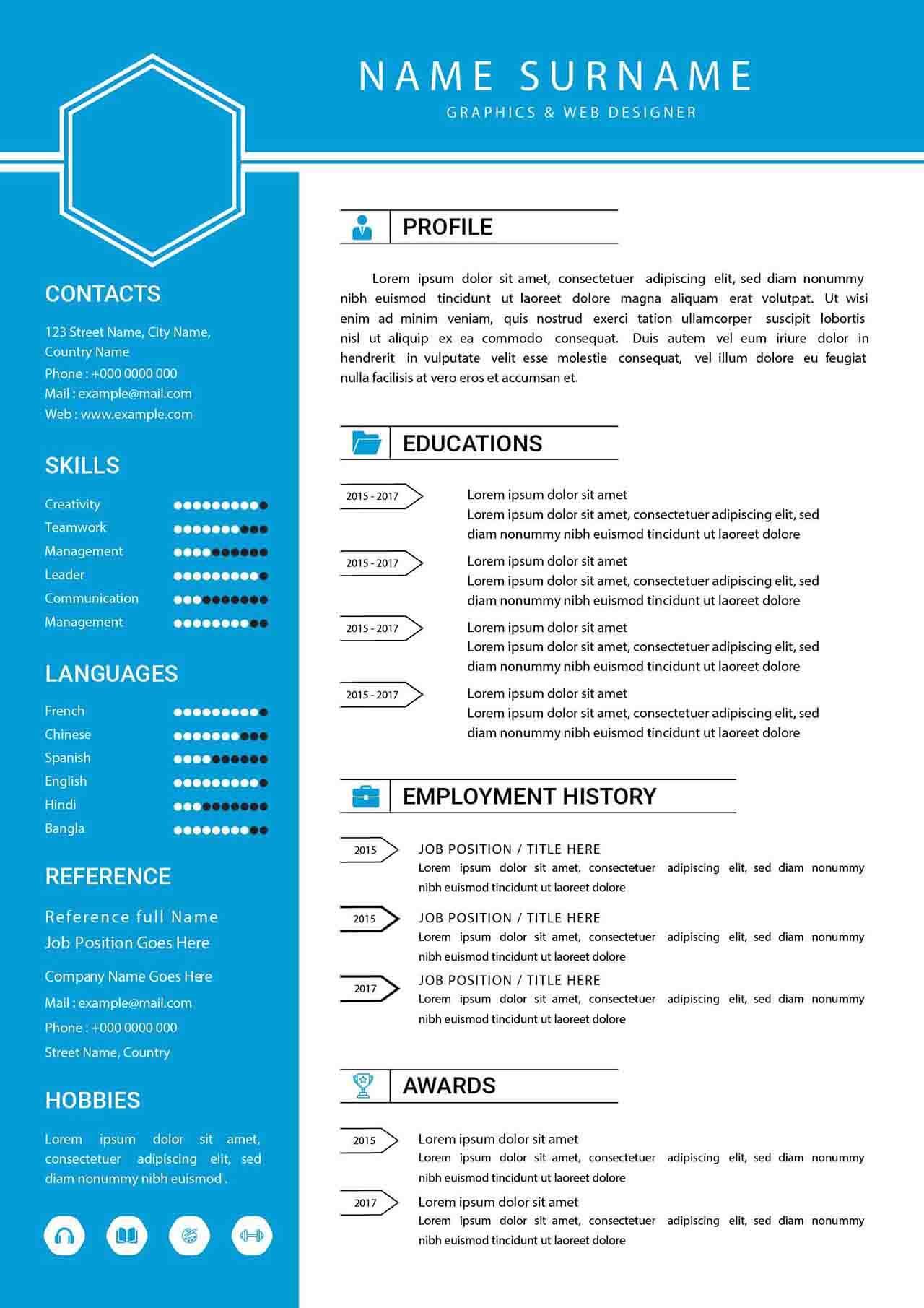 CV4Free - Professional Blue Resume CV Template