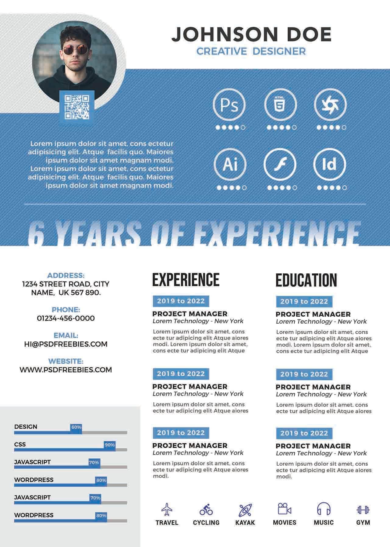 CV4Free - Professional Clean Resume CV Template PSD