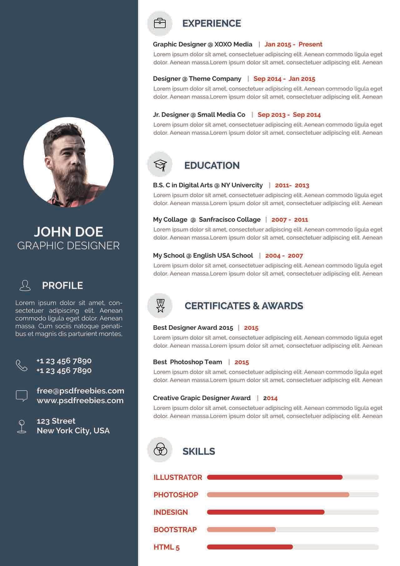CV4Free - Professional Resume CV Template PSD