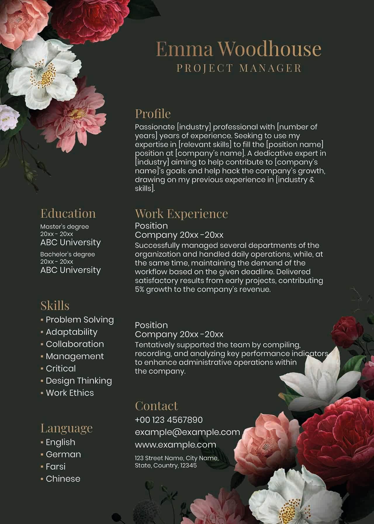 CV4Free - Project Manager Resume