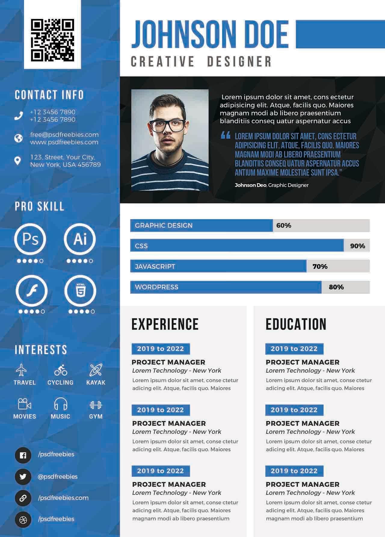 CV4Free - Resume CV Design Free PSD Templates