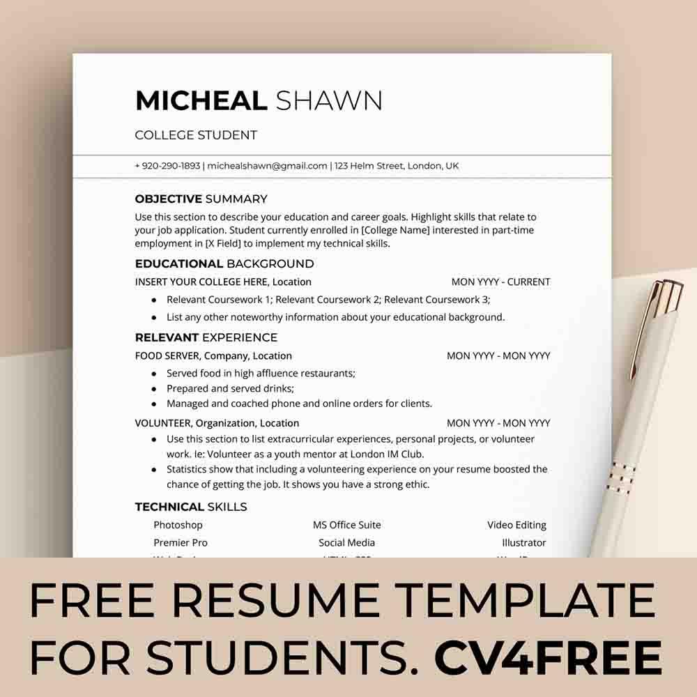 CV4Free - Student Resume Templates