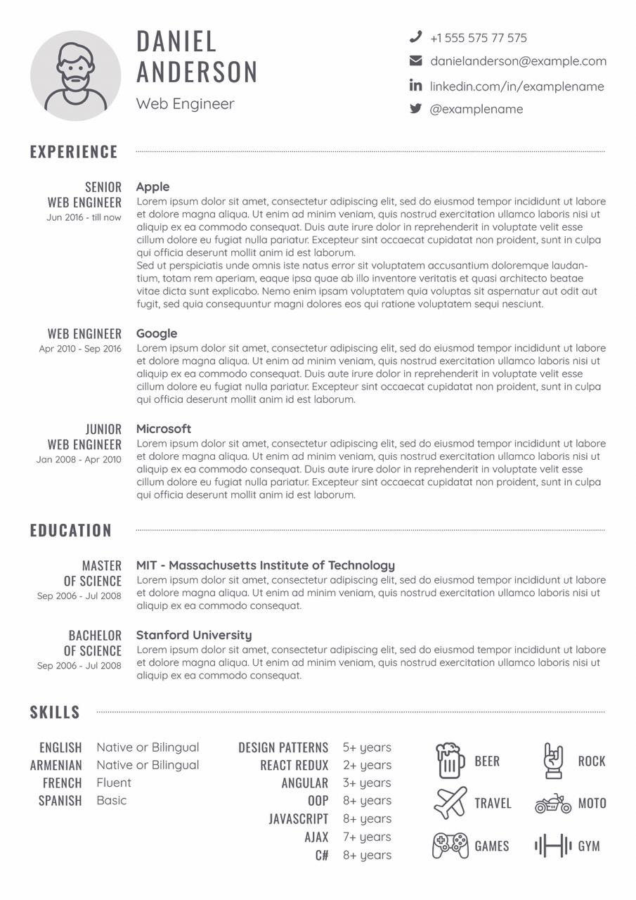 CV4Free - Web Developer Resume Examples