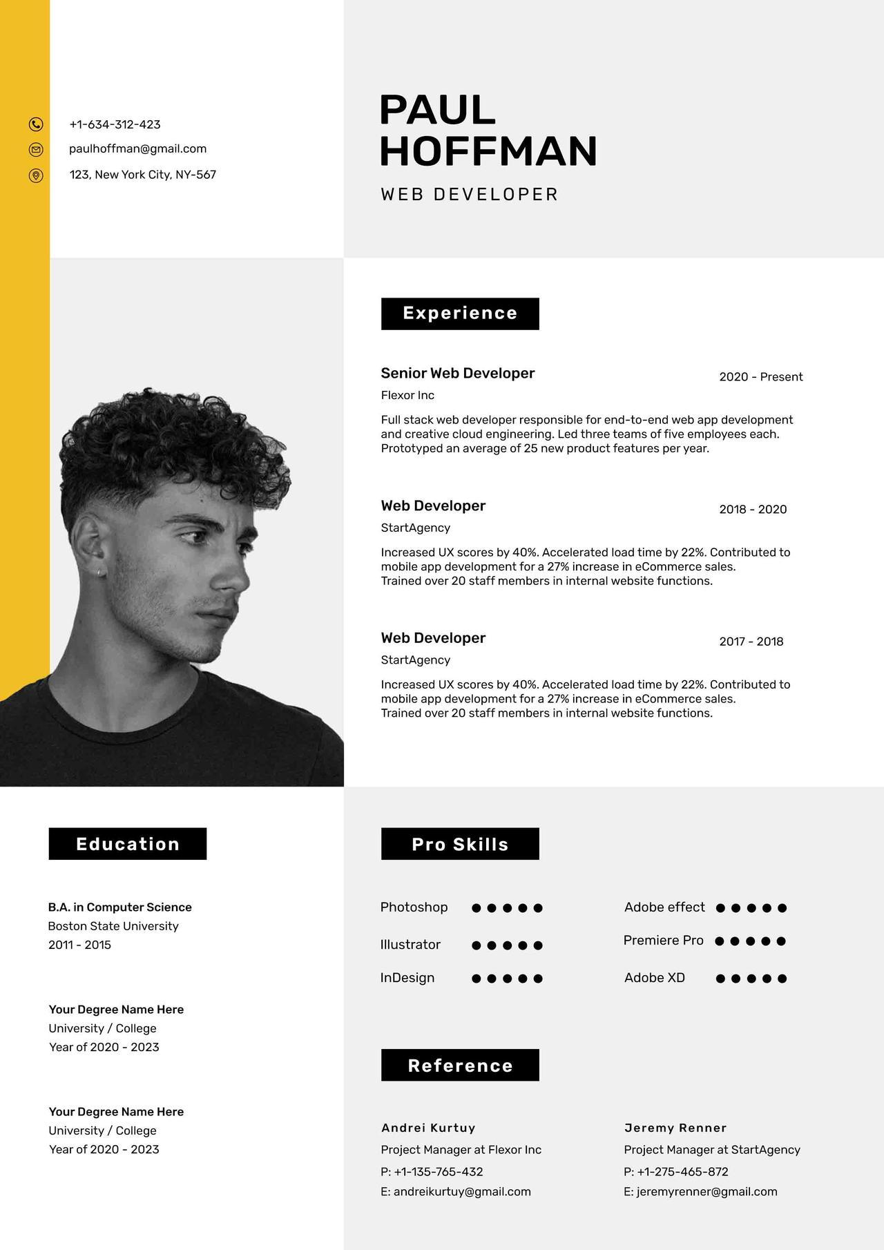 CV4Free - Web Developer Resume